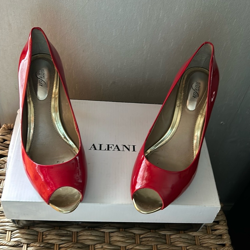 Alfani Red Patent Leather Peep Toe Heels